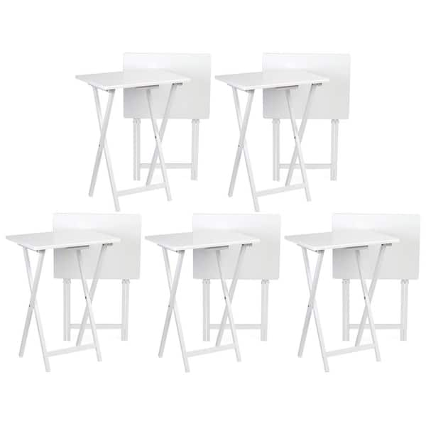 Pj Wood Folding TV Snack Tray Table Desk Stand, White (10-Piece Set)