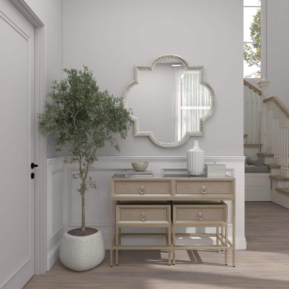 Elegant Silver Quatrefoil 40" Square Aluminum Wall Mirror