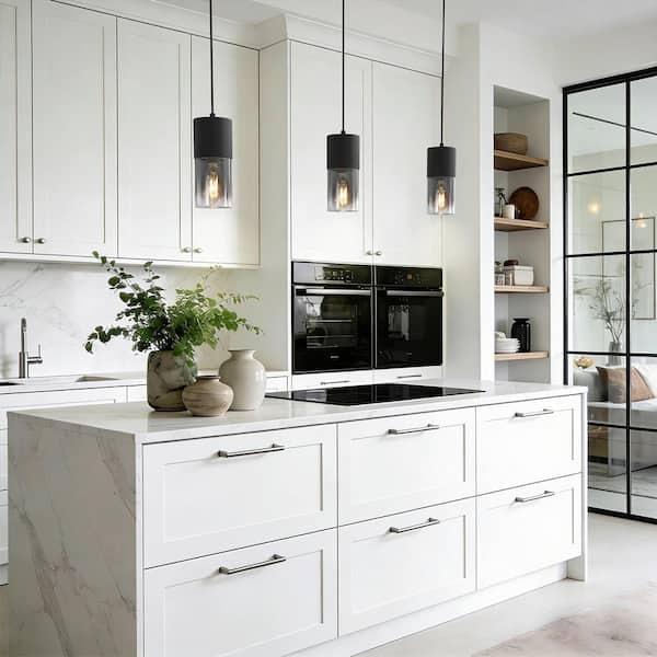 2-Pack Black Pendant Light Fixtures, Adjustable Modern Industrial Glass Pendant Lights for Kitchen Island Dining Room