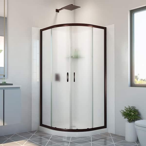 DreamLine 36 in. D x 36 in. W x 78-3/4 in. H Sliding Semi Frameless Corner Shower Kit Base and White Wall in Oil Rubbed Bronze