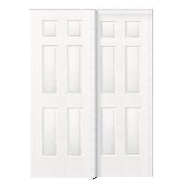 60 in. x 80 in. MDF, Hollow Core, White, Painted Double 6-Panel Sliding Door with All Hardware