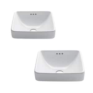 Elavo Square Porcelain Ceramic Semi-Recessed Vessel White Bathroom Sink with Overflow, 16-1/2 in. (2-Pack)