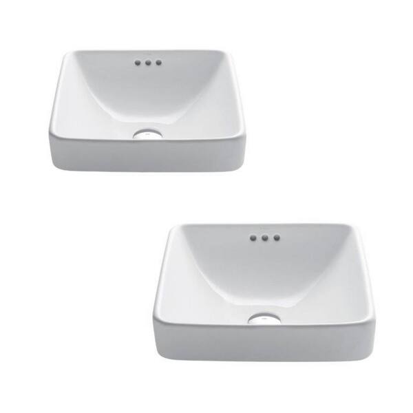 thumbnail image 2 of Miligore Modern Ceramic Vessel Sink – 16" Flared Square White For Bathroom Vanity 2 of 6