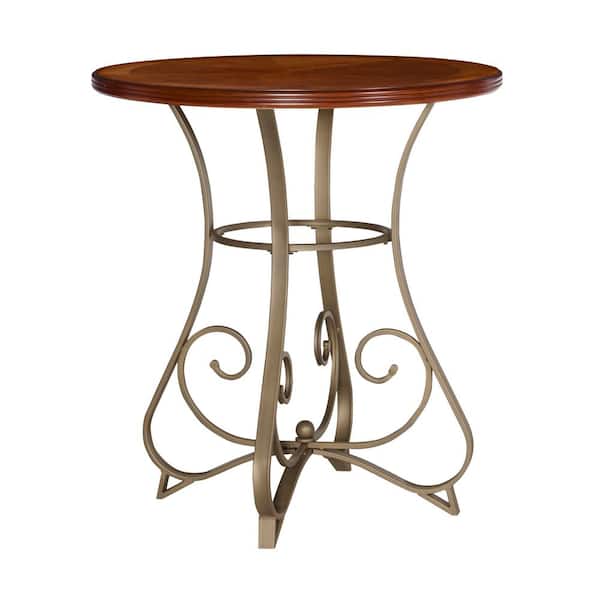 Powell Company Masson Cherry/Bronze Wood Top 36 in. Metal Pedestal Bar Dining Table Seats 2