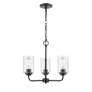 Moven 18 in. 3-Light Rubbed Bronze Chandelier Light with Clear Seeded Glass