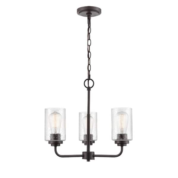 Moven 18 in. 3-Light Rubbed Bronze Chandelier Light with Clear Seeded Glass