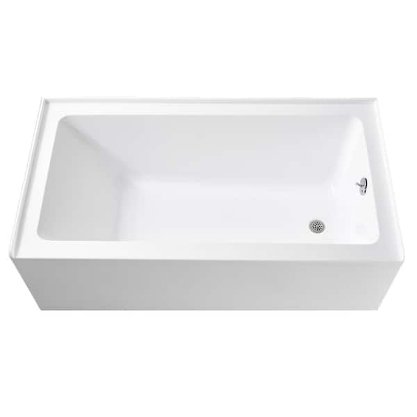 Tco 60 in. x 32 in. Alcove Soaking Bathtub with Right Drain Rectangular Apron Skirt Acrylic Tub in White Chrome Drain