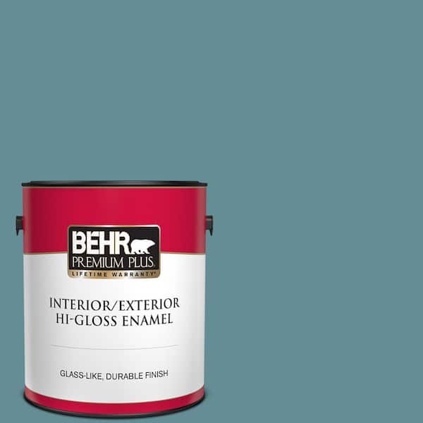 BEHR PREMIUM PLUS 1 gal. #S450-5 Oarsman Blue Hi-Gloss Enamel Interior/Exterior Paint
