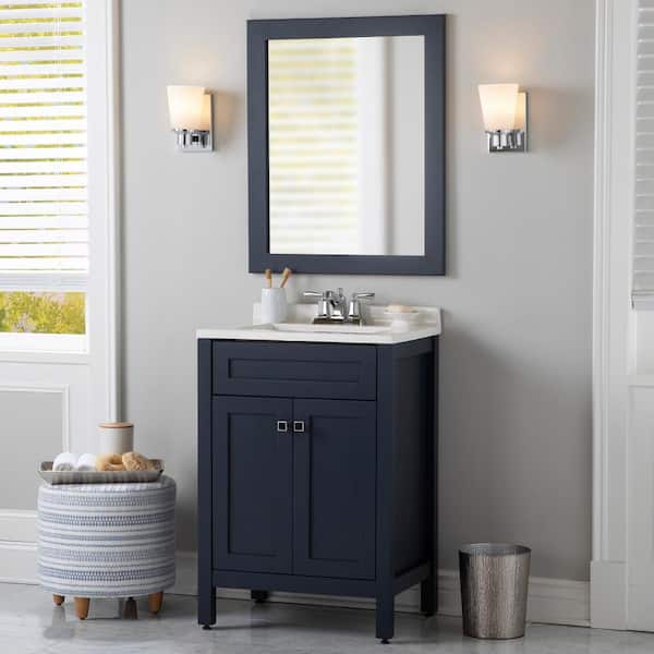 Home Decorators Collection Maywell 25 in. W x 19 in. D x 38 in. H Single Sink Freestanding Bath Vanity in Blue with White Cultured Marble Top