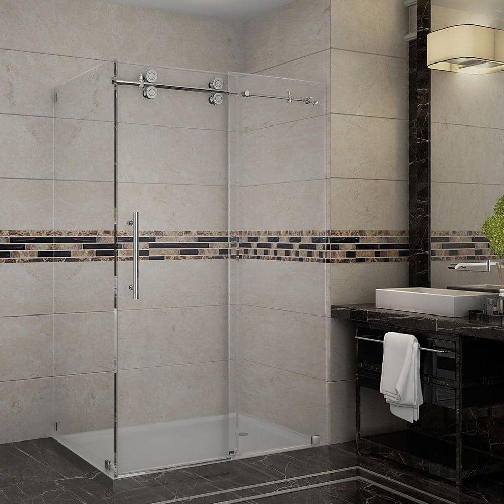 Langham 48 in. x 33.8125 in. x 75 in. Completely Frameless Shower Enclosure in Chrome with Clear Glass price history on PriceWatchPro