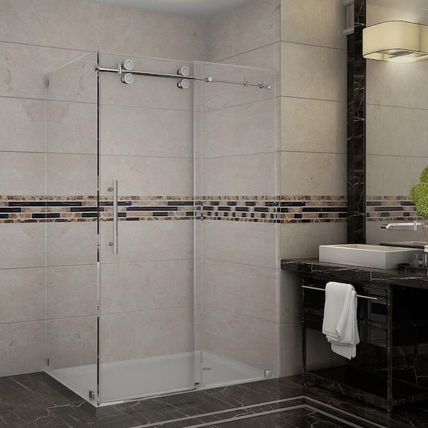 Aston Langham 48 in. x 33.8125 in. x 75 in. Completely Frameless Shower Enclosure in Stainless Steel with Clear Glass