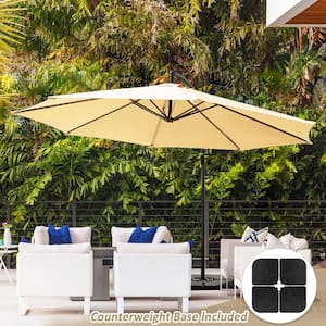 10 ft. Steel Cantilever Offset Patio Umbrella in Beige with Crank and Base