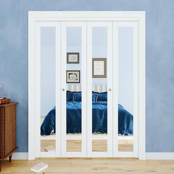 60 in. x 80 in. 1-Lite Mirrored Glass and Solid Core White Finished MDF Interior Closet Bi-fold Door with Hardware