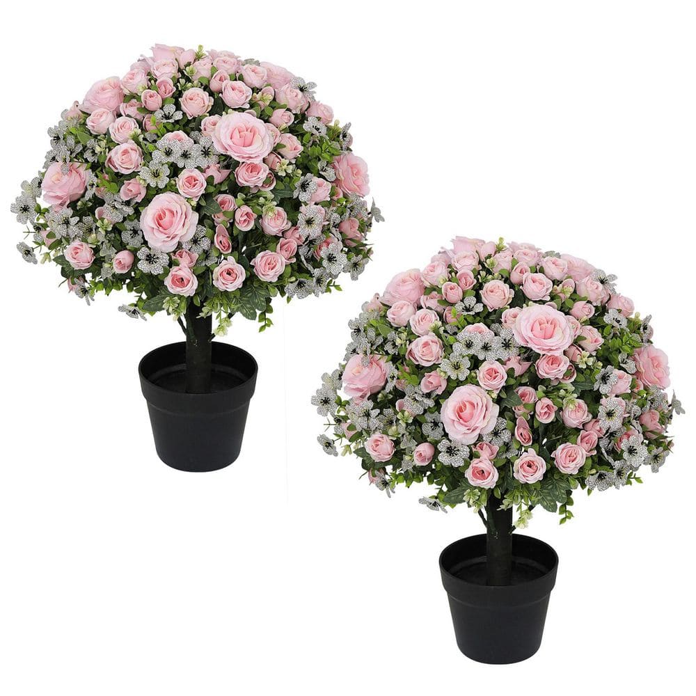 24 in. Dusty Pink Indoor/Outdoor Artificial Rose Decorative Trimmed Tree in Grey Pot price history on PriceWatchPro