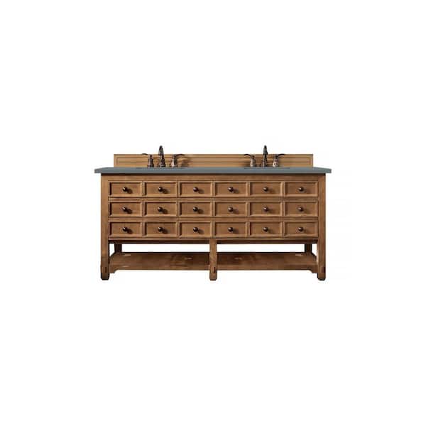 James Martin Vanities Malibu 72.0 in. W x 23.5 in. D x 35.3 in. H Bathroom Vanity in Honey Alder with Cala Blue Quartz Top