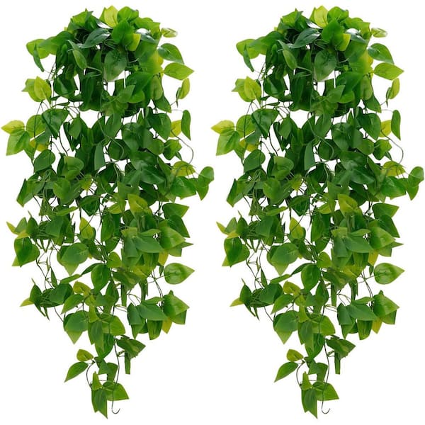 Afoxsos 28.00 in. H Green Artificial Pothos Vines Hanging Plant for Indoor and Outdoor Decor