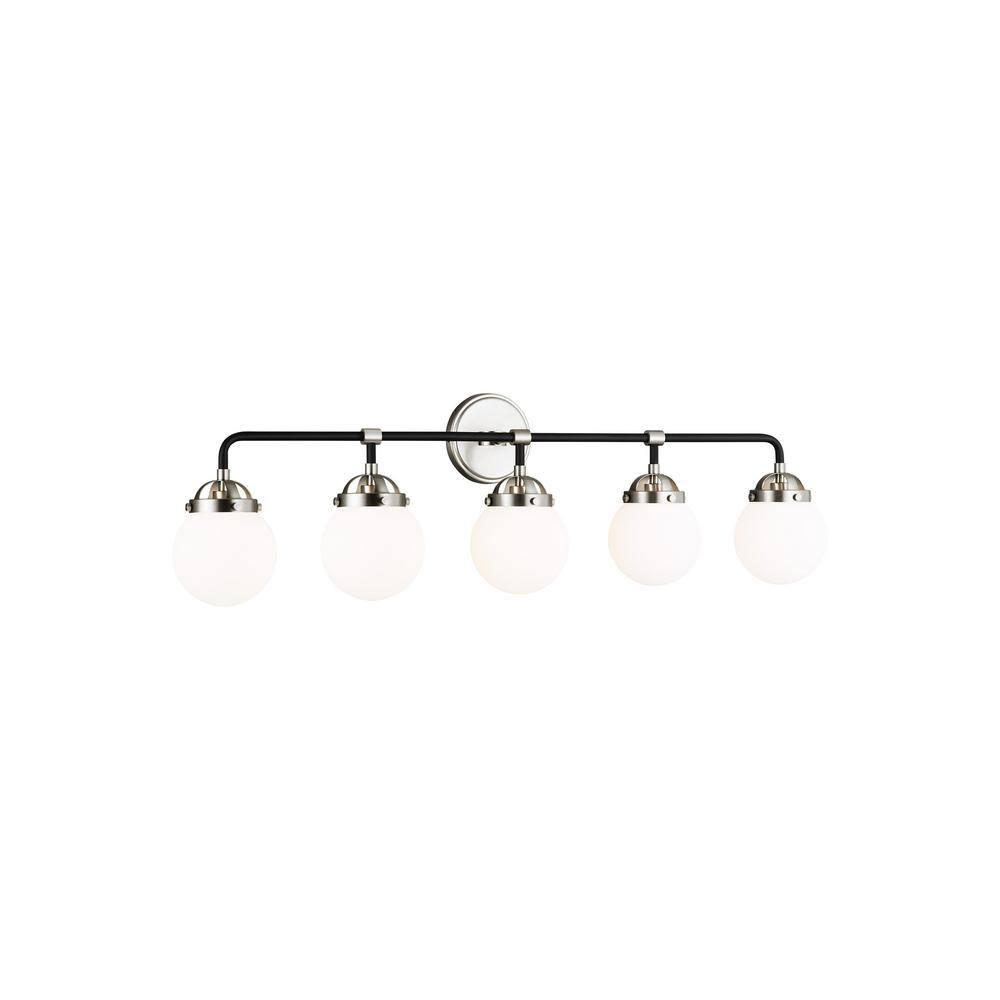 Midnight Black Brushed Nickel 5-Light Vanity with Etched Glass
