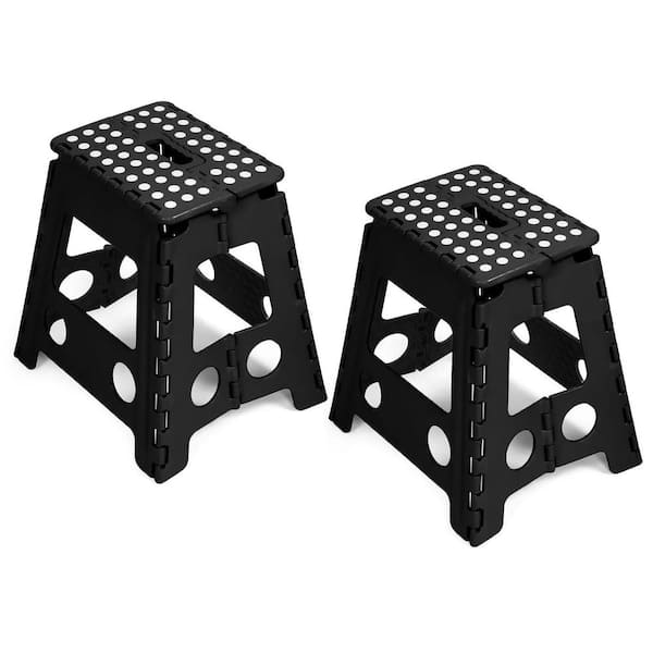 Amucolo 15.7 in. Black Folding Step Stools with Non-Slip Surface and ...