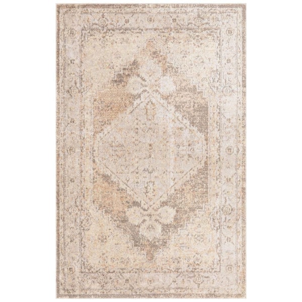 Nourison Astra Machine Washable Beige 3 ft. x 5 ft. Center medallion Traditional Area Rug