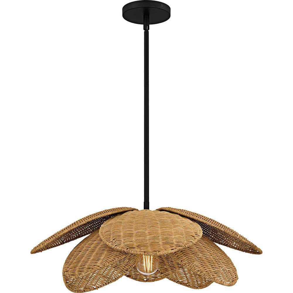 Willa 1-Light Matte Black Pendant Light with Fabric Shade price history on PriceWatchPro