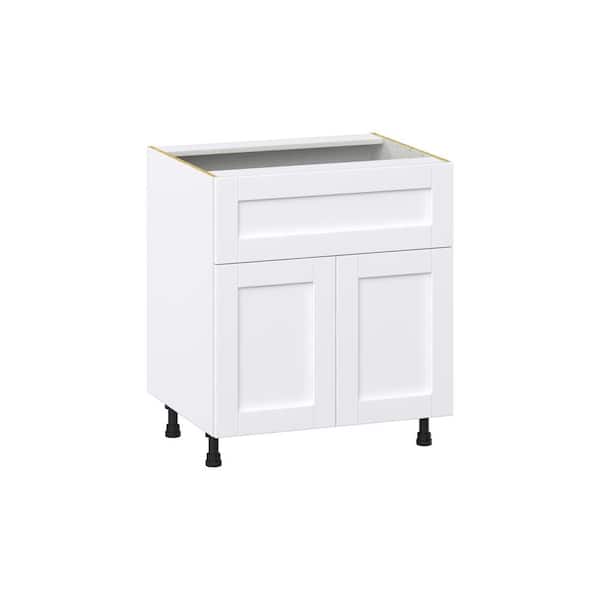 J COLLECTION Milton 30 in. W x 24 in. D x 34.5 in. H Assembled Shaker Base Kitchen Cabinet in Bright White with 10 in. Drawer