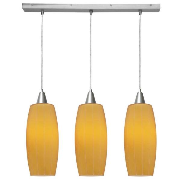 Access Lighting 3-Light Pendant Brushed Steel Finish Amber Glass-DISCONTINUED