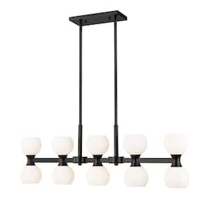 Artemis 10-Light Matte Black Island Chandelier Light with Matte Opal Glass Shade with No Bulbs Included