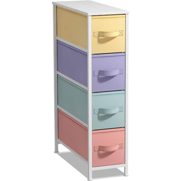 Sorbus 3.1 in. L x 7.48 in. W x 11.762 in. H 4-Drawer Multi-Colored Narrow Dresser Steel Frame Wood Top Easy Pull Fabric Bins