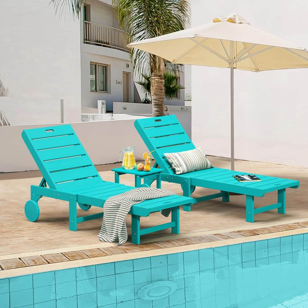 Heli Recycled Aruba Blue Patio Lounge Chair Plastic Stackable Outdoor Chaise Lounge Chair With Table Set of 3 price history on PriceWatchPro