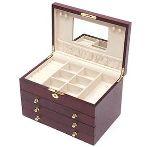 4 Layers Large Wooden Jewelry Box with Mirror and Lock for Jewelries and Watches