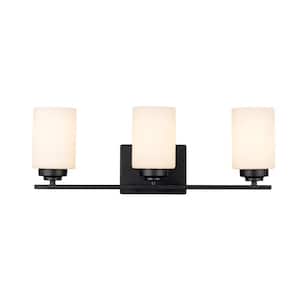 Mod Pod 22 in. 3-Light Black Bathroom Vanity Light Fixture with Frosted Glass Cylinder Shades