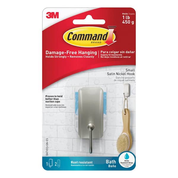 1 lb. Small Satin Nickel Bath Hook (1 Hook, 2 Water Resistant Strips)