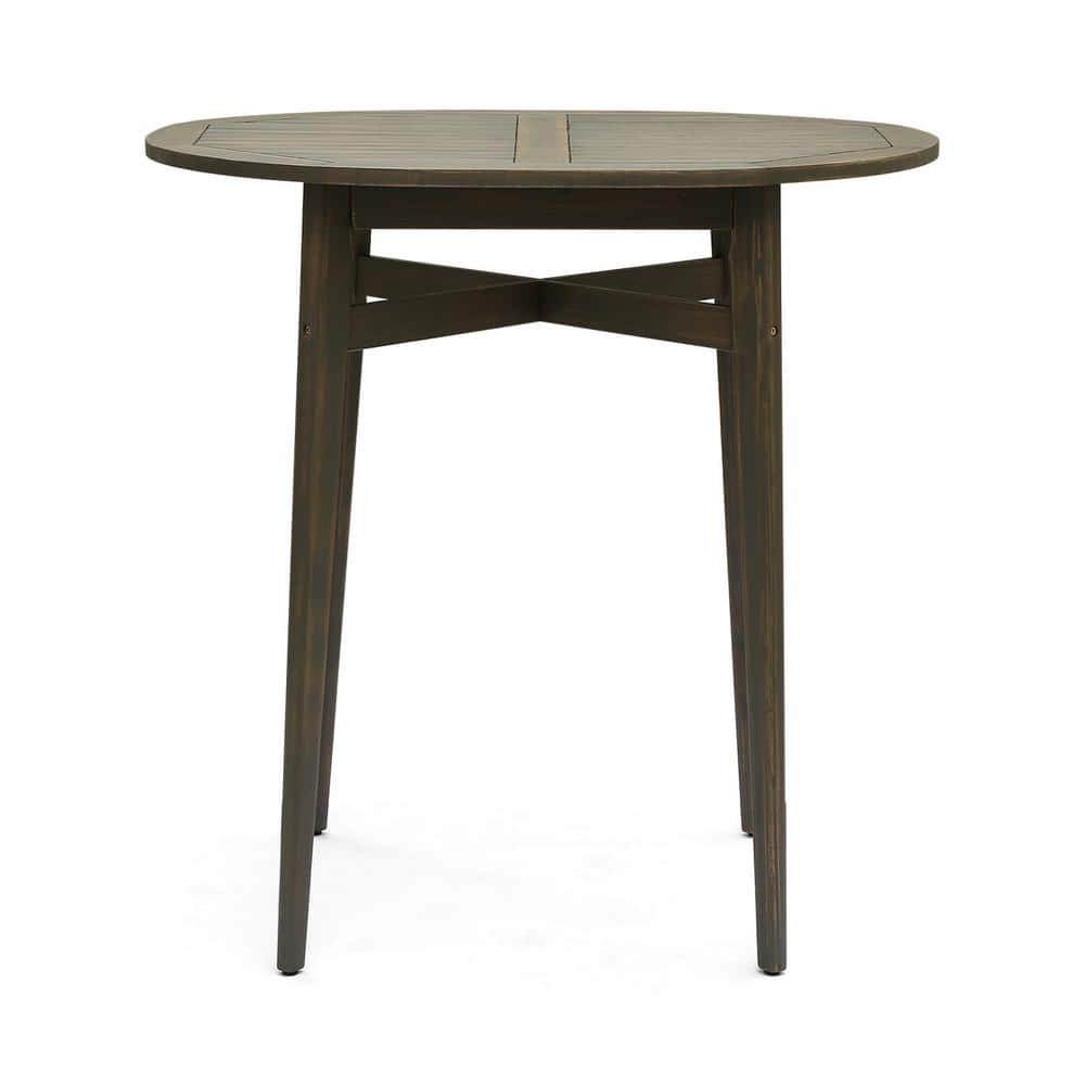 Gray Acacia Wood Outdoor Bar Table with Slatted Top
