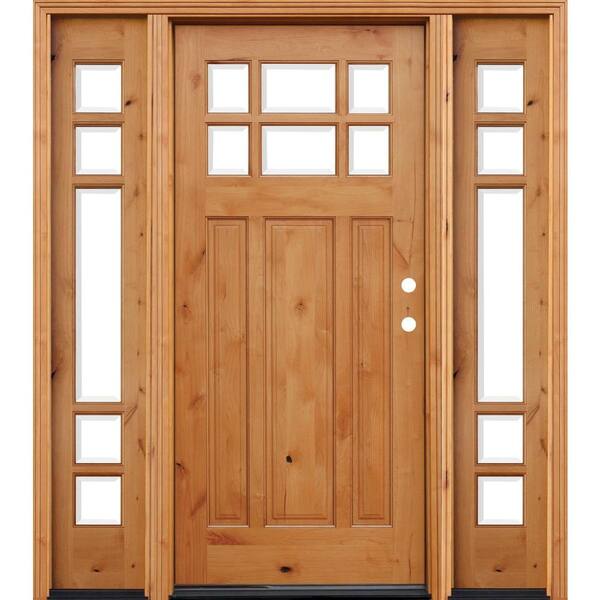 Pacific Entries 70 in. x 80 in. Craftsman 6 Lite Stained Knotty Alder Wood Prehung Front Door w/ 6 in. Wall Series and 14 in. Sidelites