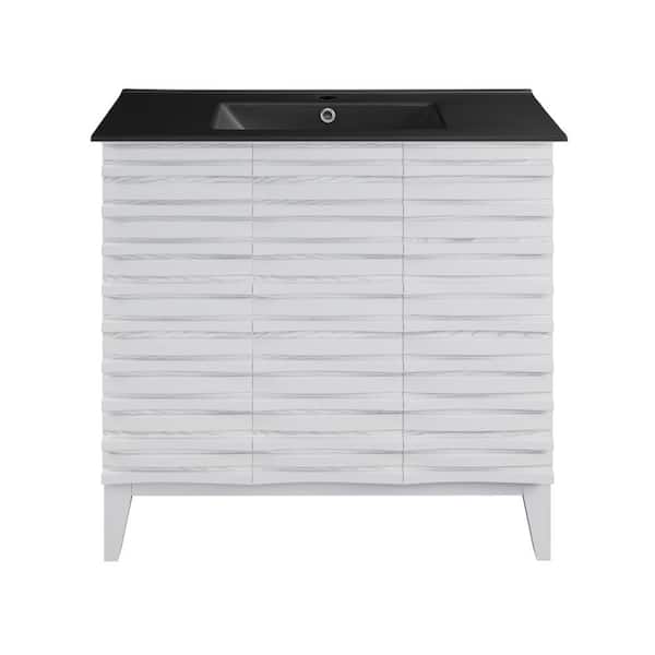 Swiss Madison Cascade 36 in. W Bathroom Vanity in White Oak with Black Ceramic Sink Top