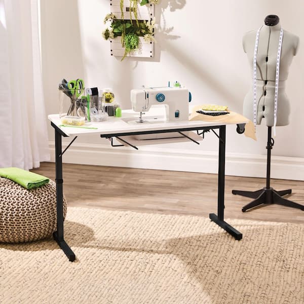 Rollaway II 28.25 in. H Rectangular Black/White MDF Compact Desk and Portable Folding Sewing Table