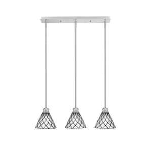 Albany 60-Watt 3-Light Brushed Nickel Linear Pendant Light with Diamond Ice Art Glass Shades and No Bulbs Included