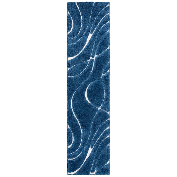 Florida Shag 2 ft. x 5 ft. Navy/Ivory Solid Color Runner Rug