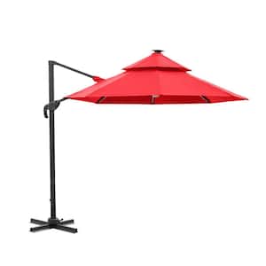 Maxy 10 ft. Steel Roma Cantilever Solar LED Strip Tilt 360 Patio Umbrella in Red