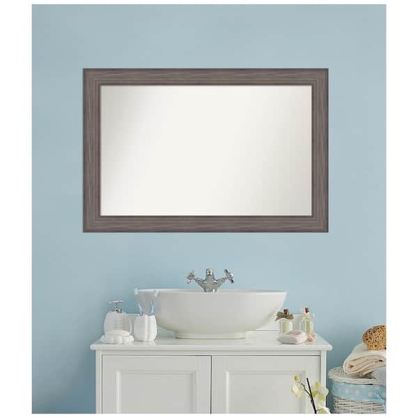 Amanti Art Medium Rectangle Distressed Brown Modern Mirror (28.25 in. H x 42.25 in. W)