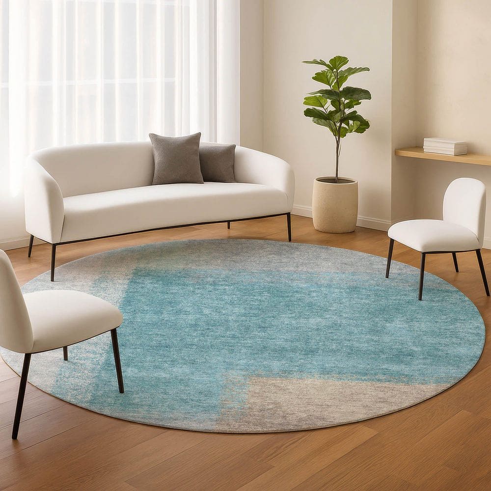 Chantille Machine Washable Indoor/Outdoor Abstract ACN2341 Teal 8 ft. x 8 ft. Round Rug price history on PriceWatchPro
