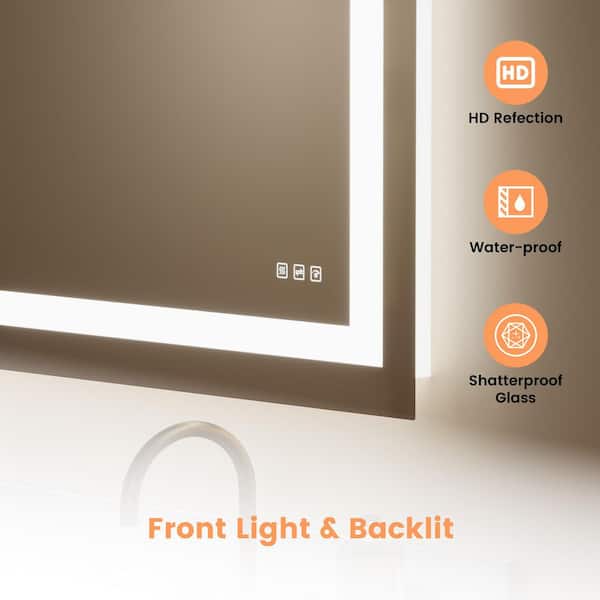 24 in. W x 36 in. H Rectangular Frameless Backlit and Frontlit Dimmable LED Light Anti-Fog Wall Bathroom Vanity Mirror