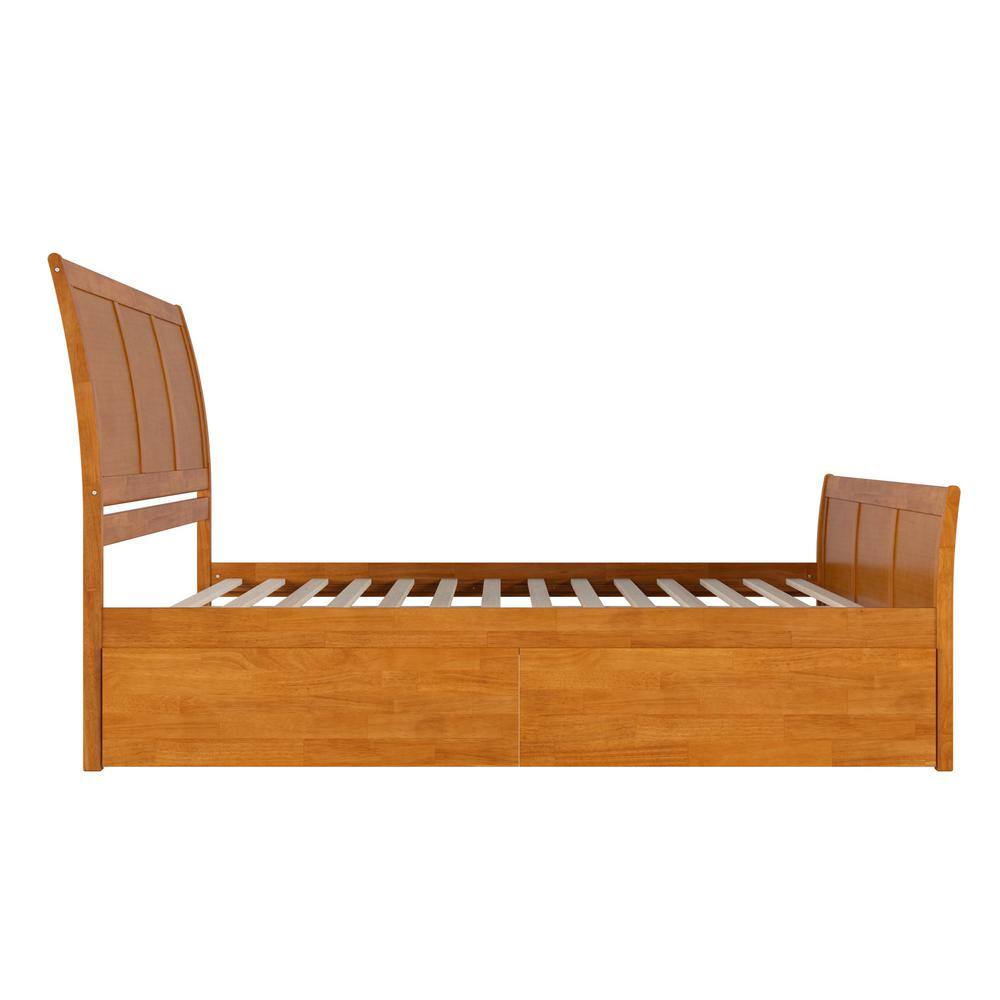 Portland King Light Toffee Wood Platform Bed with Storage Drawers