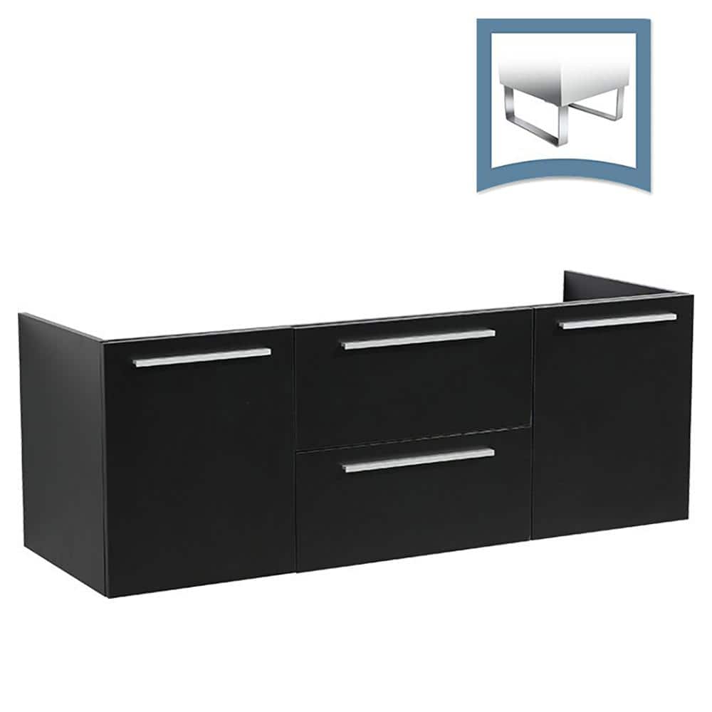 Black Engineered Wood Wall-Mount Double Vanity Base, 54-inch