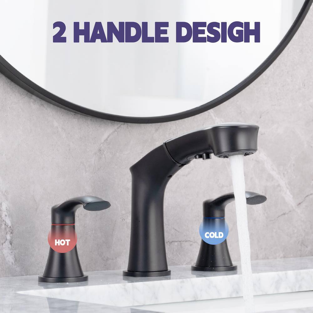 8 in. Widespread Double Handle Pull Out Sprayer Bathroom Faucet, Bathroom S