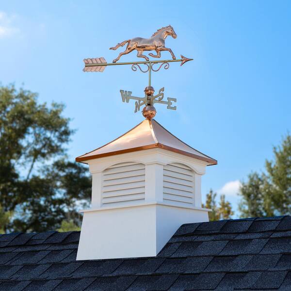 Good Directions 26 In X 26 In X 59 In Coventry Vinyl Cupola With Copper Horse Weathervane 2126cv 1974p The Home Depot