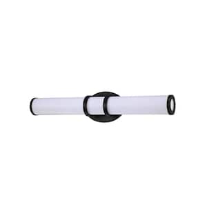 RINGS 24 in. 1 Light Black, White LED Vanity Light Bar with White Acrylic Shade