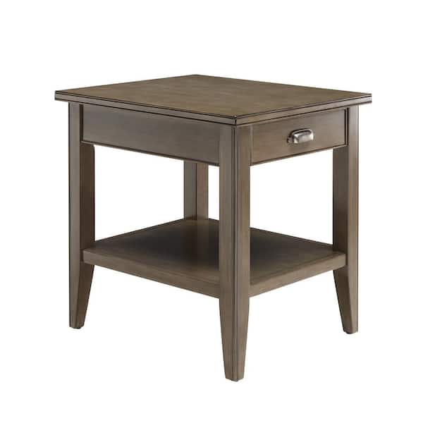 Leick Home Laurent 20 in. W x 24 in. H Gray Wood End Table with Drawer and Shelf