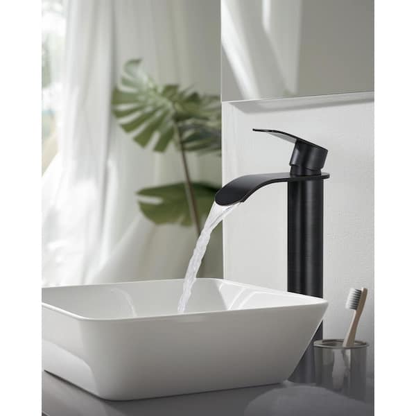 Waterfall Single Handle High-Arc Single Hole Bathroom Sink Faucet with Pop Up Drain Included in Oil Rubbed Bronze