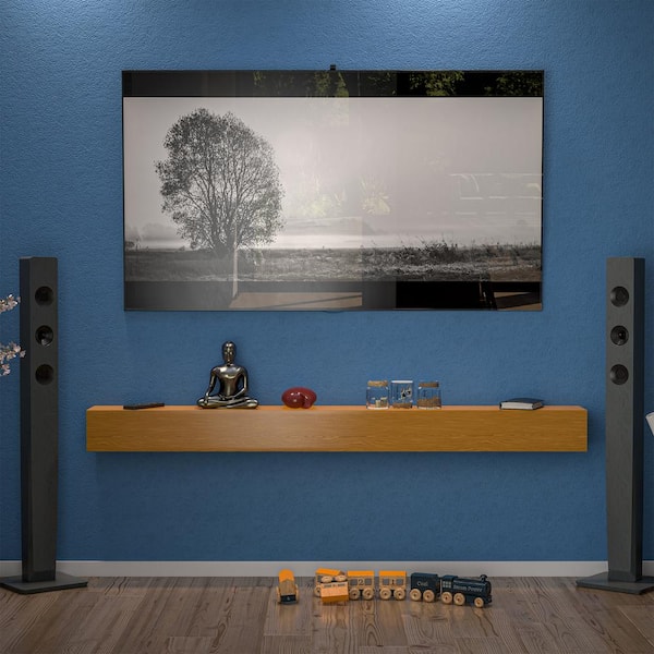 Unbranded 72 in. W x 8 in. D Fireplace Mantel, Wall Mounted Floating Fireplace Shelf, Wood Floating Decor Display Shelf, Natural